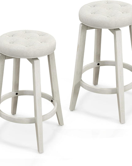 Giantex Swivel Bar Stools Set of 2, 30" Bar Height Stools w/Tufted Seat & Rubber Wood Frame