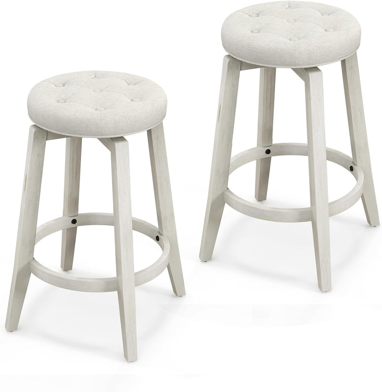 Giantex Swivel Bar Stools Set of 2, 30" Bar Height Stools w/Tufted Seat & Rubber Wood Frame