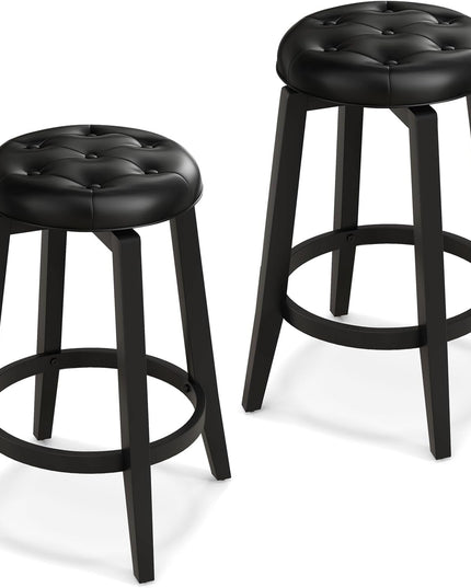 Giantex Swivel Bar Stools Set of 2, 30" Bar Height Stools w/Tufted Seat & Rubber Wood Frame