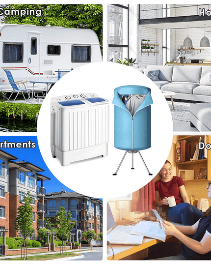 17.6lbs Portable Washing Machine 900W with Electric Heating Clothes Dryer Ventless Laundry Dryer and Heater for Home and Apartment - Giantexus