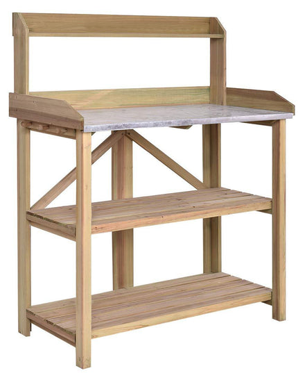 Giantex Outdoor Garden Wooden Potting Work Bench Station Planting Workbench (Light Cyan) - Giantexus