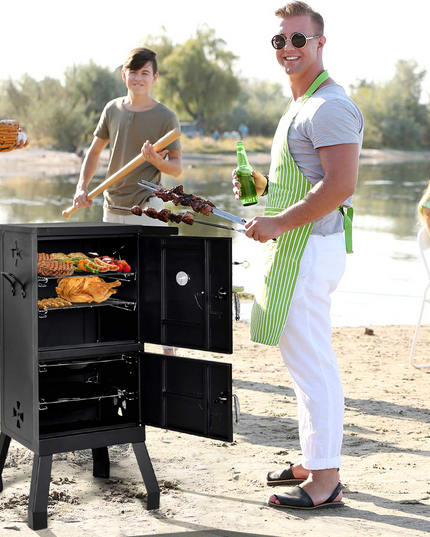 Giantex Outdoor Smoker with Double Doors, 2 Detachable Grill Netting Smoking Racks
