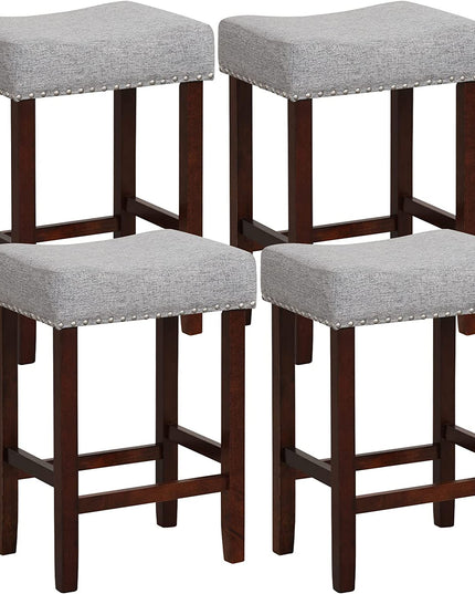 Giantex 29.5" Bar Height Bar Stools Set of 4 - Backless Saddle Barstools with Nailhead Linen Foam Seat