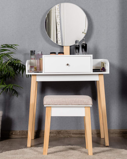Giantex Vanity Table Set with Height Adjustable Round Mirror
