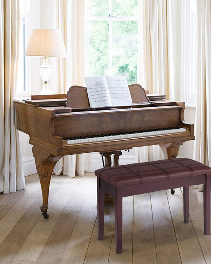 Giantex Wooden Duet Piano Bench with Padded Cushion and Music Storage