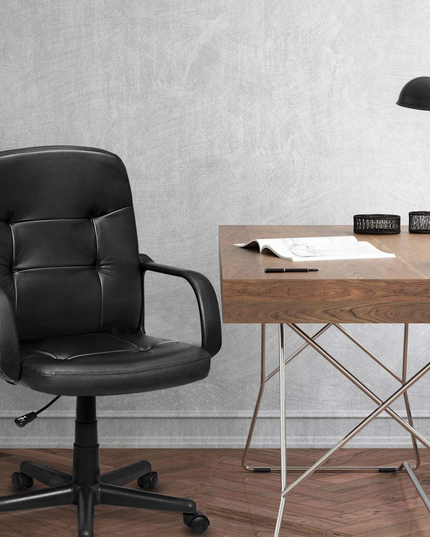 Giantex Ergonomic Office Chair Black Mid-Back Leather Computer Desk Chair with Arms