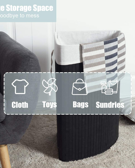 Giantex Corner Laundry Hamper with Lid, Bamboo Laundry Basket with Removable Liner and Handle