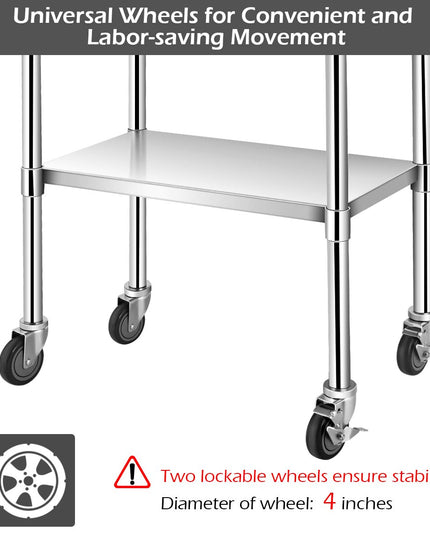 Giantex 48 x 30 Inches Stainless Steel Table w/ 4 Caster Wheels