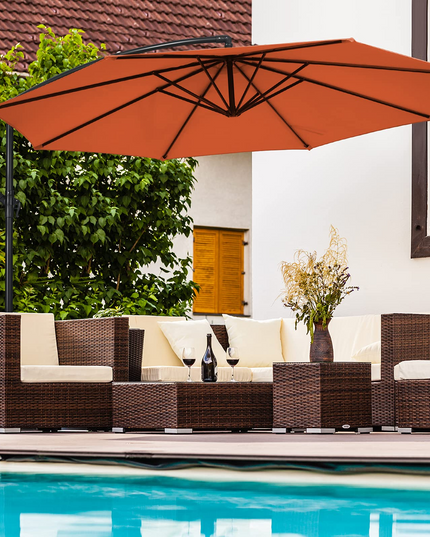 Giantex 10FT Patio Offset Umbrella, 8 Ribs Cantilever Umbrella Outdoor w/Crank, Cross Base