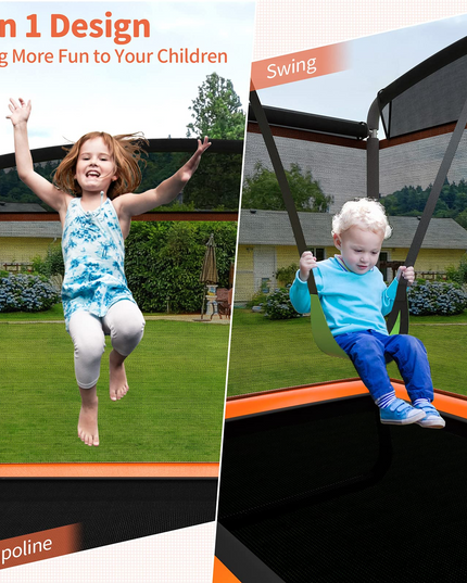 Giantex 6 Ft Kids Trampoline with Swing, Baby Toddler Rectangle Trampoline, Max Load 220lbs (Blue/Orange) - Giantexus