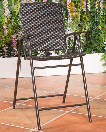 Giantex Folding Wicker Rattan Bar Chairs Tall Stool with Back Steel Frame