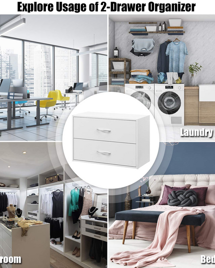 Giantex Dressers Stackable 2 Drawer Horiztonal Organizer W/Handles Dresser Tower, White