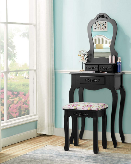 Vanity Set with 3 Drawers and Cushioned Stool