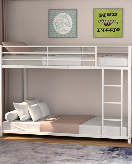 Classic Bunk Bed Frame with Safety Guard Rails & Side Ladder