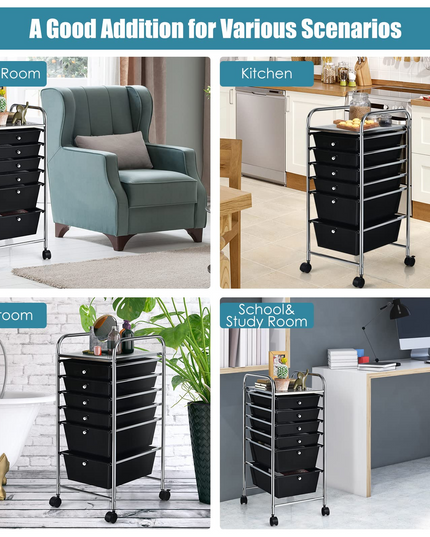  6 Storage Drawer Cart Rolling Organizer Cart, Black - Giantex