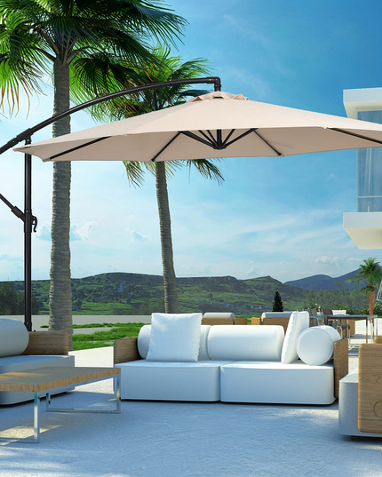 Giantex 10FT Patio Offset Umbrella, 8 Ribs Cantilever Umbrella Outdoor w/Crank, Cross Base