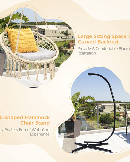 Giantex Hammock Chair with Stand, Solid Steel Heavy Duty C Stand with Macrame Hanging Chair