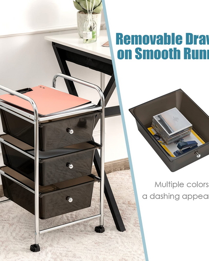 Giantex Rolling Cart with Drawers, Craft Organizer with Wheels, 3 Drawer Storage Container Bins