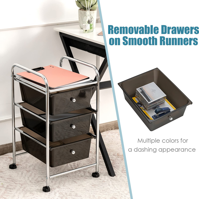 Giantex Rolling Cart with Drawers, Craft Organizer with Wheels, 3 Drawer Storage Container Bins