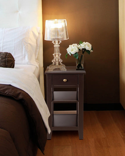 Giantex 3-Tier End Table with Drawer and Double Shelves Narrow Tiered Side Table for Bedroom