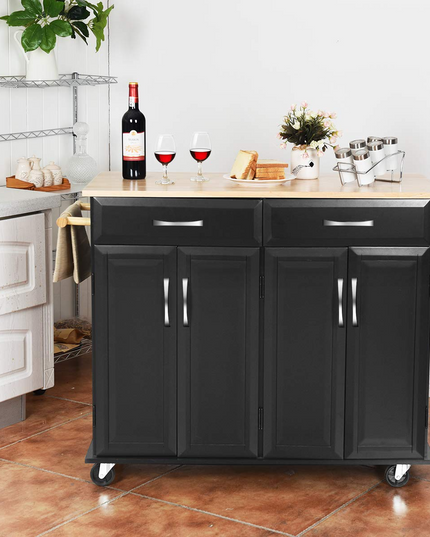 Giantex Kitchen Island Cart, Rolling Trolley Cart Utility Cabinet w/Rubber Wood Top