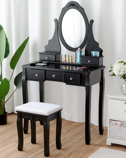 Giantex Makeup Dressing Table Large Storage with 5 Drawers