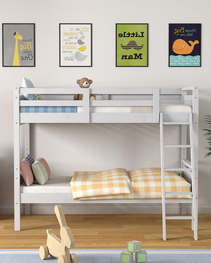 Giantex Twin Over Twin Bunk Bed, Solid Wood Twin Bunk Bed Convertible Into Two Individual Beds