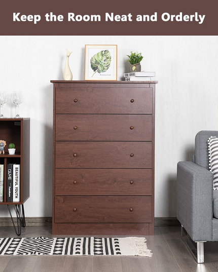 Giantex 5 Drawer Chest, Storage Dresser, Wooden Clothes Organizer