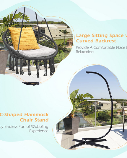 Giantex Hammock Chair with Stand, Solid Steel Heavy Duty C Stand with Macrame Hanging Chair