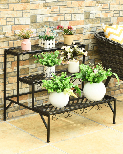 3 Tiers Metal Plant Stand, Ladder Plant Display Rack - Giantex
