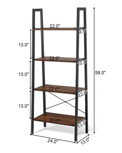 Ladder Shelf 4-Tier Industrial Bookshelf Storage Rack - Giantexus