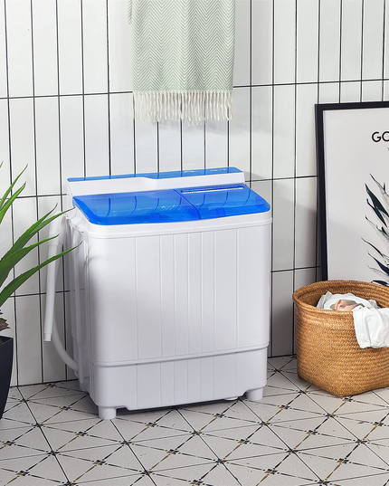 Semi-Automatic Wash and Spin Cycle for Apartment Dorm Camping RV (blue)