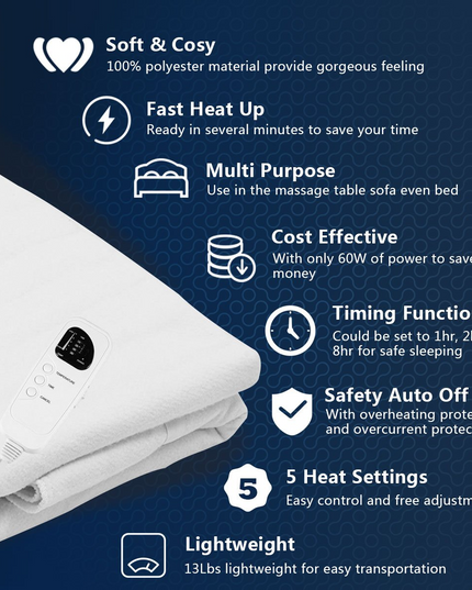 Giantex Spa Table Heating Pad with Digital Timer and Five Heat Settings, Auto Overheat Protection, Portable Electric Table Warmers