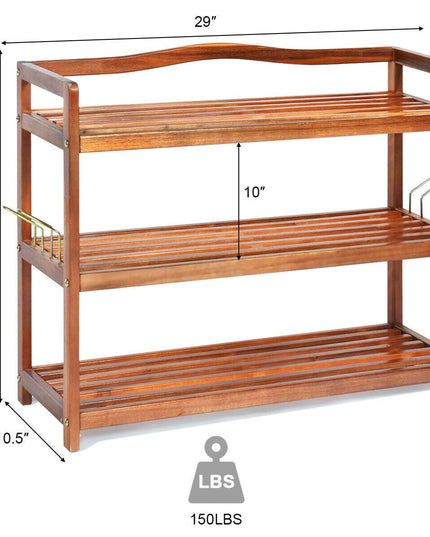 Giantex 3-Tier Wood Shoe Rack 4 Metal Side Hangers, 29"L x10.5"Wx 24.5"H