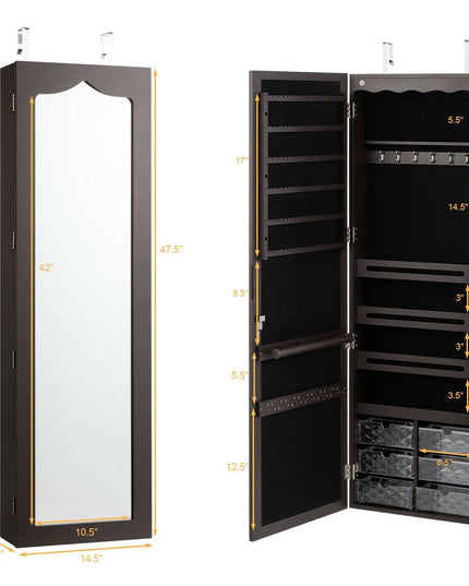 CHARMAID | 5 LEDs Jewelry Armoire Wall Mounted/Door Hanging Mirror - Giantexus
