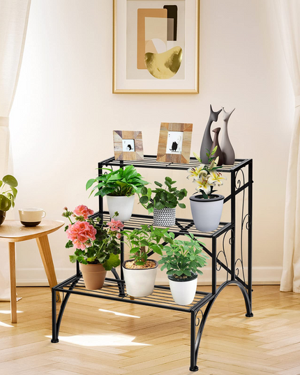 Giantex 3 Tiers Metal Plant Stand, Ladder Plant Display Rack Large Flower Pots Holder