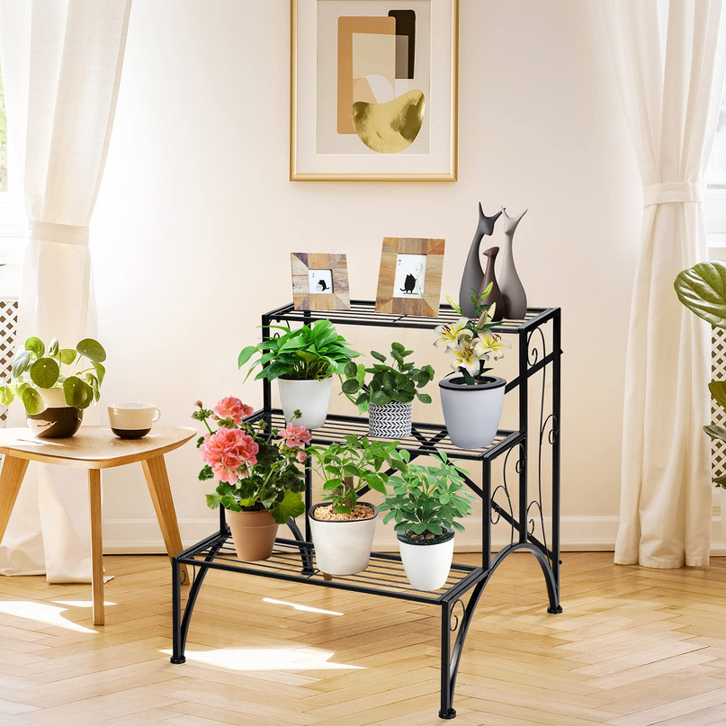 Giantex 3 Tiers Metal Plant Stand, Ladder Plant Display Rack Large Flower Pots Holder
