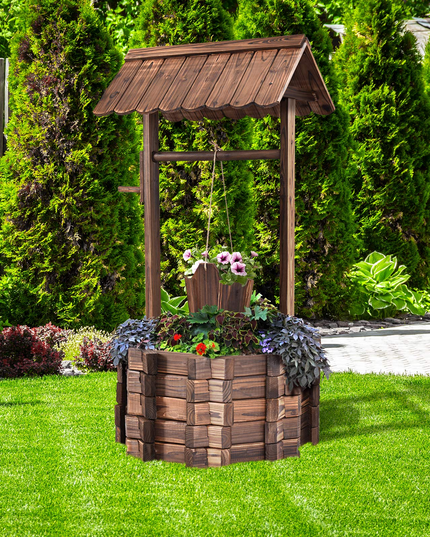 Giantex Outdoor Wooden Wishing Well with Hanging Bucket