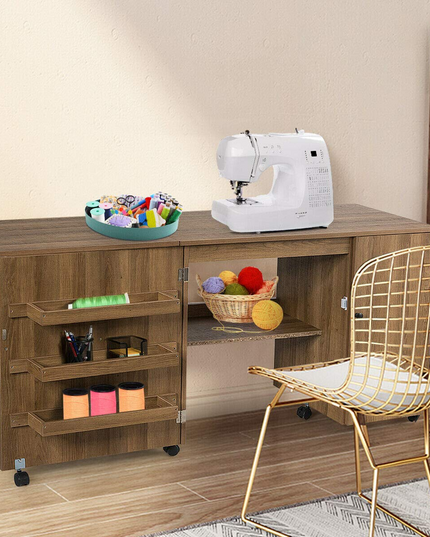 Giantex Folding Sewing Table, Large Sewing Craft Cart ( 62.5''x20''x29'')