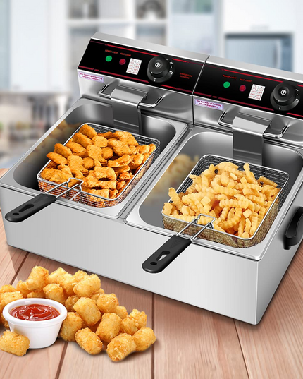 Giantex 3400W Commercial Deep Fryer Dual Tank, 12.8QT Stainless Steel Electric Deep Fryer with 2 Baskets
