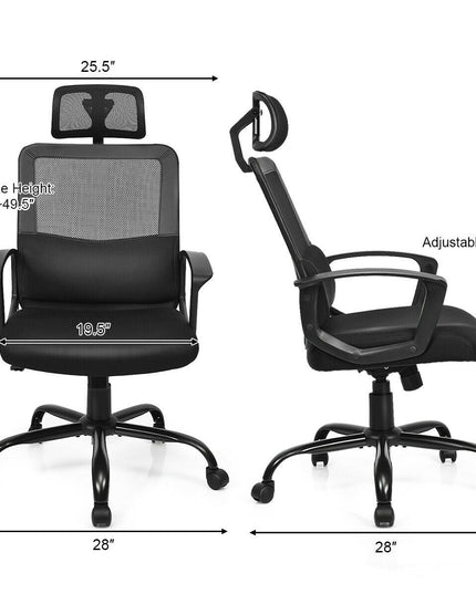 Mesh Office Chair, Swivel Computer Task Chair, Adjustable Armrests (Black)
