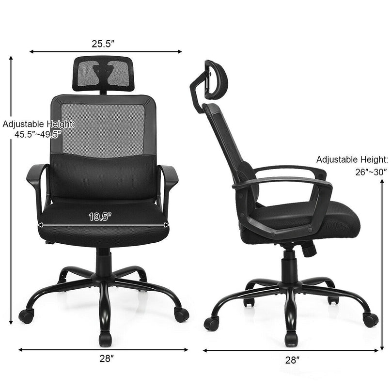 Mesh Office Chair, Swivel Computer Task Chair, Adjustable Armrests (Black)