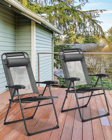 Giantex Set of 2 Patio Dining Chairs, Folding Lounge Chairs with 7 Level Adjustable Backrest