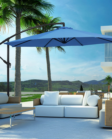 Giantex 10FT Patio Offset Umbrella, 8 Ribs Cantilever Umbrella Outdoor w/Crank, Cross Base