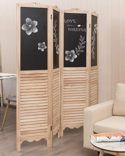 Giantex 5.7 Ft Folding Screen, 4 Panel Screen Room Divider w/ Chalkboard Panels (Natural) - Giantexus