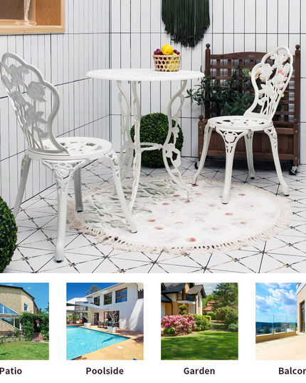 Giantex 3 Piece Bistro Set, Cast Aluminum Porch Furniture, Outdoor Patio Dining Table and Chairs with Umbrella Hole