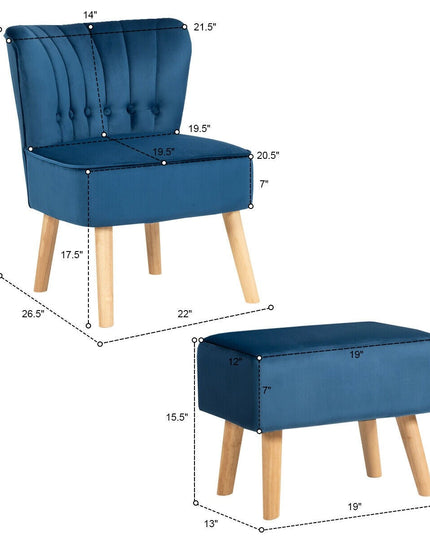 Modern Accent Chair Ottoman Set, Armless Slipper Sofa Chair with Footstool - Giantexus