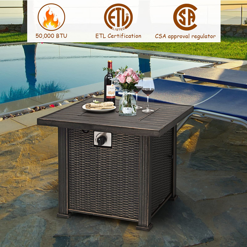 Giantex Gas Fire Pit Table, 30 Inch 50,000 BTU Auto-Ignition Propane Fire Pit (Brown)