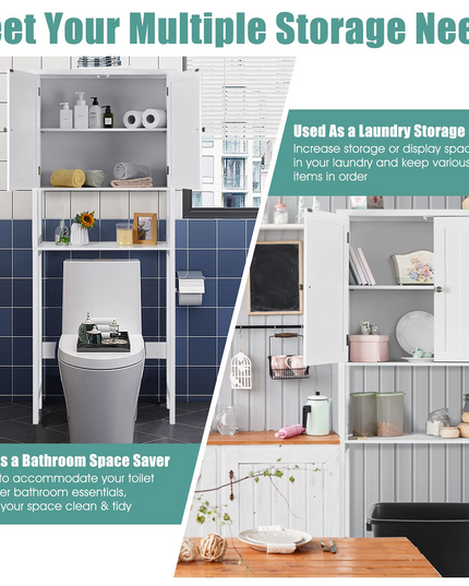 Giantex Over The Toilet Storage Cabinet W/ 2-Door Cabinet, Open Shelf, 3-Positon Adjustable Shelf