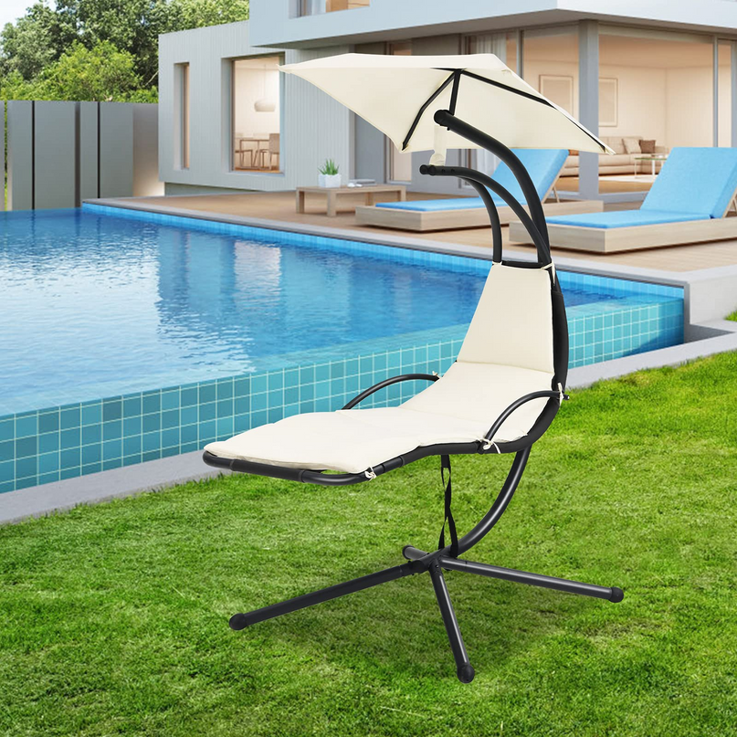 Giantex Hanging Arc Chaise Hammock for Patio Poolside Backyard Garden Porch